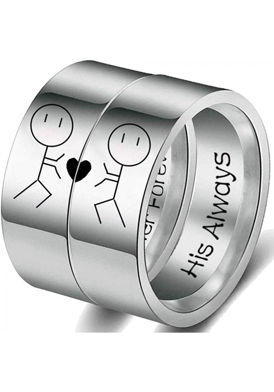 His Always Her Forever Heart Couples Rings for Women Men Titanium Steel Promise Anniversary Wedding Band $7.08 Bands