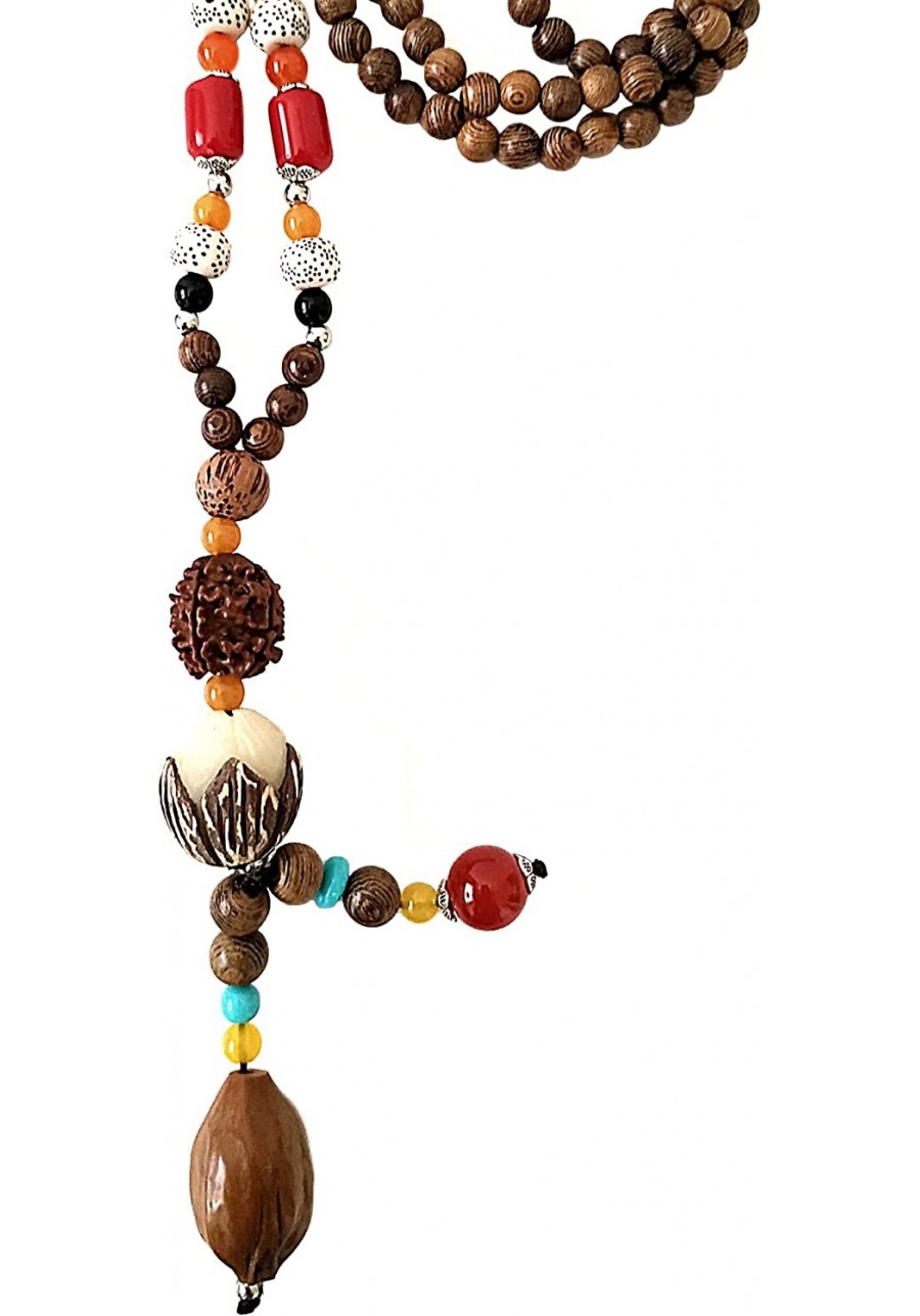 Boho Beaded Necklaces for Women Long Pendant Stone Wood Beads Handmade Wooden Necklace for Women Boho Jewelry $21.37 Strands