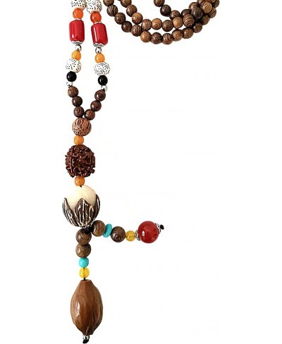 Boho Beaded Necklaces for Women Long Pendant Stone Wood Beads Handmade Wooden Necklace for Women Boho Jewelry $21.37 Strands