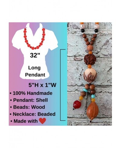 Boho Beaded Necklaces for Women Long Pendant Stone Wood Beads Handmade Wooden Necklace for Women Boho Jewelry $21.37 Strands