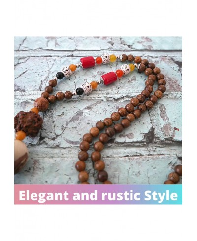 Boho Beaded Necklaces for Women Long Pendant Stone Wood Beads Handmade Wooden Necklace for Women Boho Jewelry $21.37 Strands