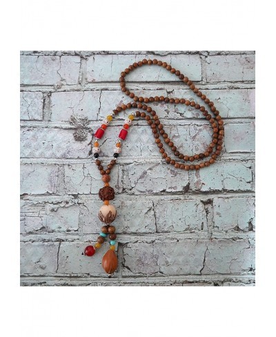 Boho Beaded Necklaces for Women Long Pendant Stone Wood Beads Handmade Wooden Necklace for Women Boho Jewelry $21.37 Strands