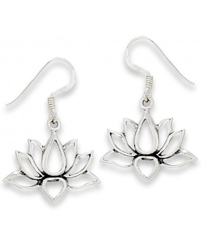 .925 Sterling Silver Open Lotus Flower Dangle Wire Earrings $22.90 Drop & Dangle