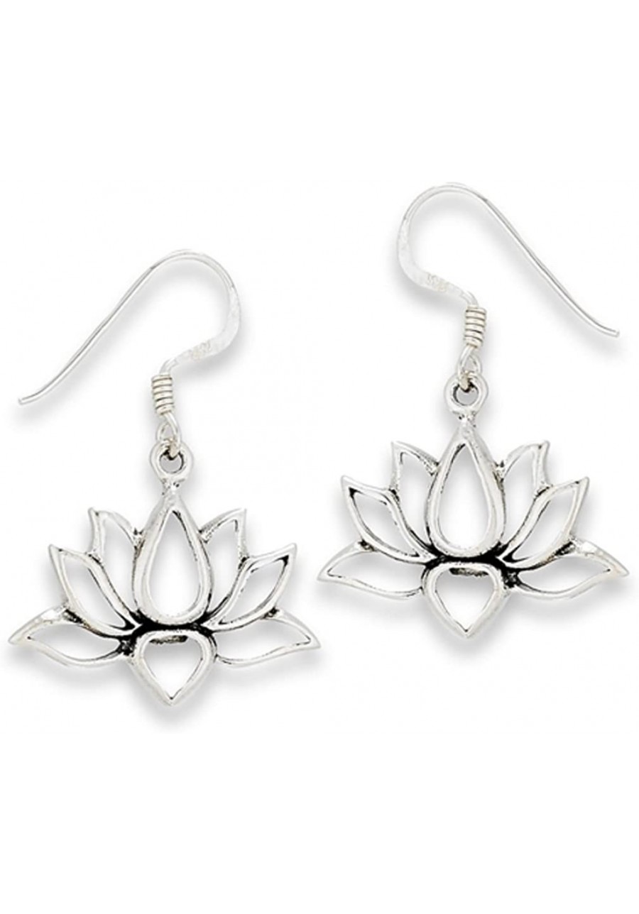 .925 Sterling Silver Open Lotus Flower Dangle Wire Earrings $22.90 Drop & Dangle