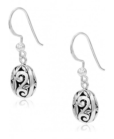 Sterling Silver Filigree Oval Ball Bead Fish Hook Dangle Earrings $21.60 Drop & Dangle