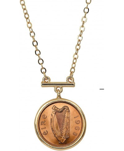 Irish Penny Coin Pendant Bar Necklace Goldtone Flat Cable 18 Inch 3 Inch Extender with Lobster Claw Clasp Certificate of Auth...