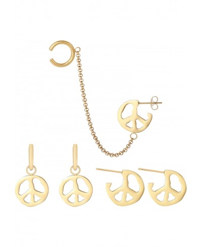 Peace Sign Gold Earrings for Women - 14k Gold Plated Stainless Steel Hypoallergenic Stud and Dangle Earrings Sets Jewelry for...