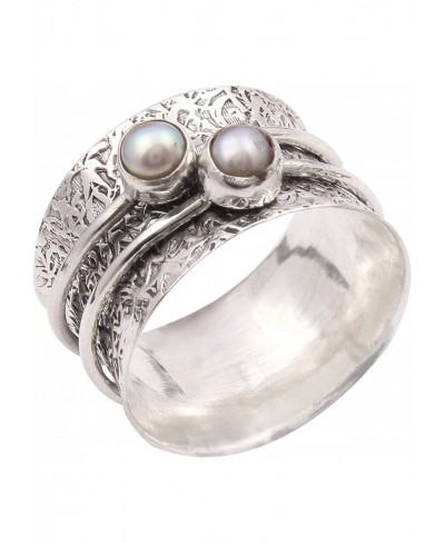 925 Sterling Silver Round Pearl Spinner Handmade Silver Meditation Boho Worry Ring $20.12 Statement