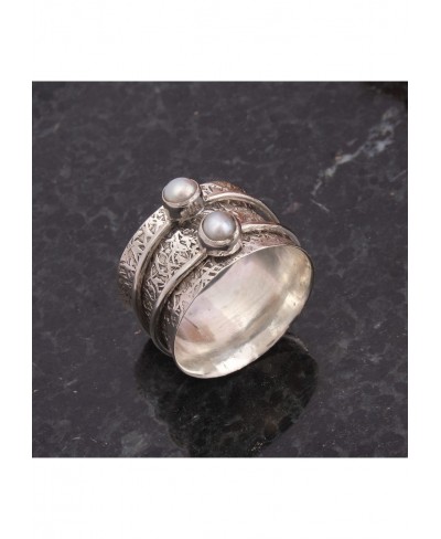 925 Sterling Silver Round Pearl Spinner Handmade Silver Meditation Boho Worry Ring $20.12 Statement