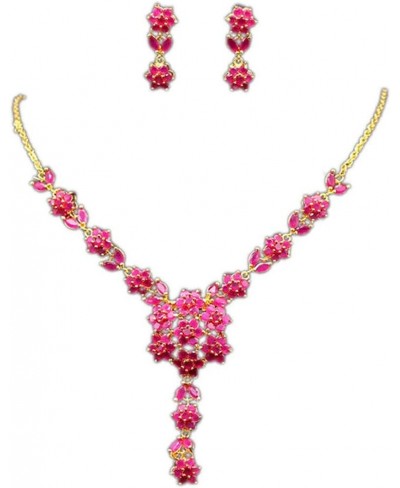 Red Ruby Wedding Party Jewelry Set 24K Gold Plated Flowers Necklace Earring Jewelry Sets for Women Bride $38.24 Jewelry Sets