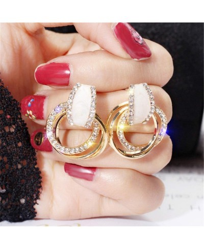 Luxury Rhinestone Inlaid Metal Loops Drop Earrings Double Circle Dangle Earrings Women Party Jewelry Golden $6.72 Drop & Dangle