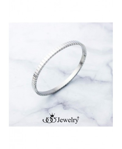 4mm Sparkly Stainless Steel Solid Hinged Bangle Bracelet for Women $18.01 Bangle