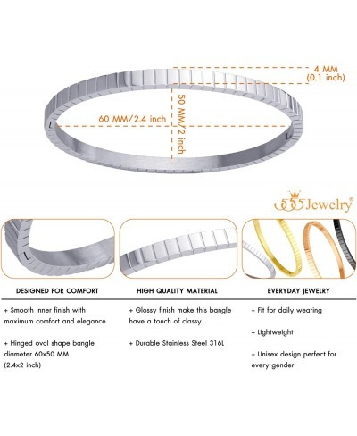 4mm Sparkly Stainless Steel Solid Hinged Bangle Bracelet for Women $18.01 Bangle