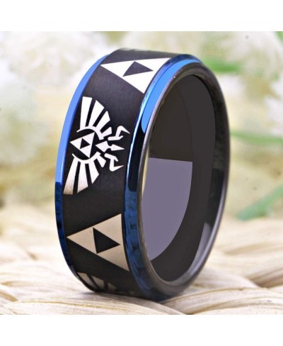 The Legend of Zelda Ring - Crest and Triforce Ring Tungsten Wedding Bands Ring-FREE Custom Engraving $17.35 Wedding Bands