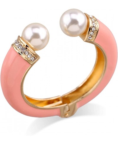 Women Double Pearls Cuff Bracelet Gold Plating and Enamel Statement Bangle Cuffs Jewelry 6 Colors $17.90 Bangle