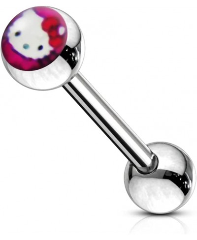 Pink Hello Kitty Logo Tongue Ring. 14Gx3/4(1.6x19mm) 316L Surgical Steel Barbell with 6/6mm Ball Tongue Piericng Jewelry. Pri...