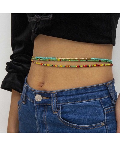 Layered Beads Body Chain Elastic Belly Waist Chain Colorful Beach Bikini Body Jewelry Accessories for Women and Girls (A-2PCS...