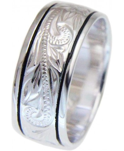 925 sterling silver Hawaiian plumeria scroll black enamel border 10mm ring size 4-14 $43.17 Statement