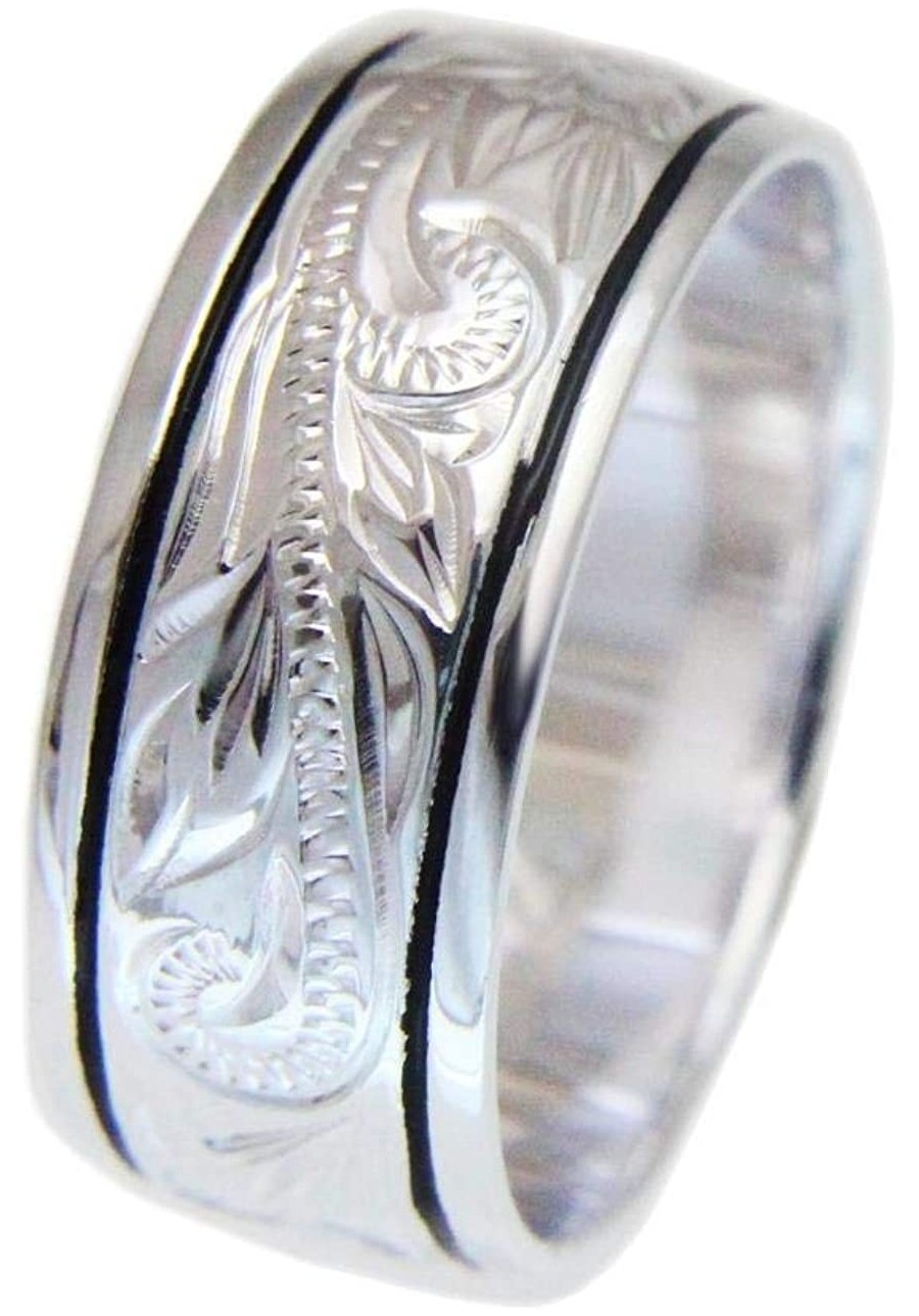 925 sterling silver Hawaiian plumeria scroll black enamel border 10mm ring size 4-14 $43.17 Statement