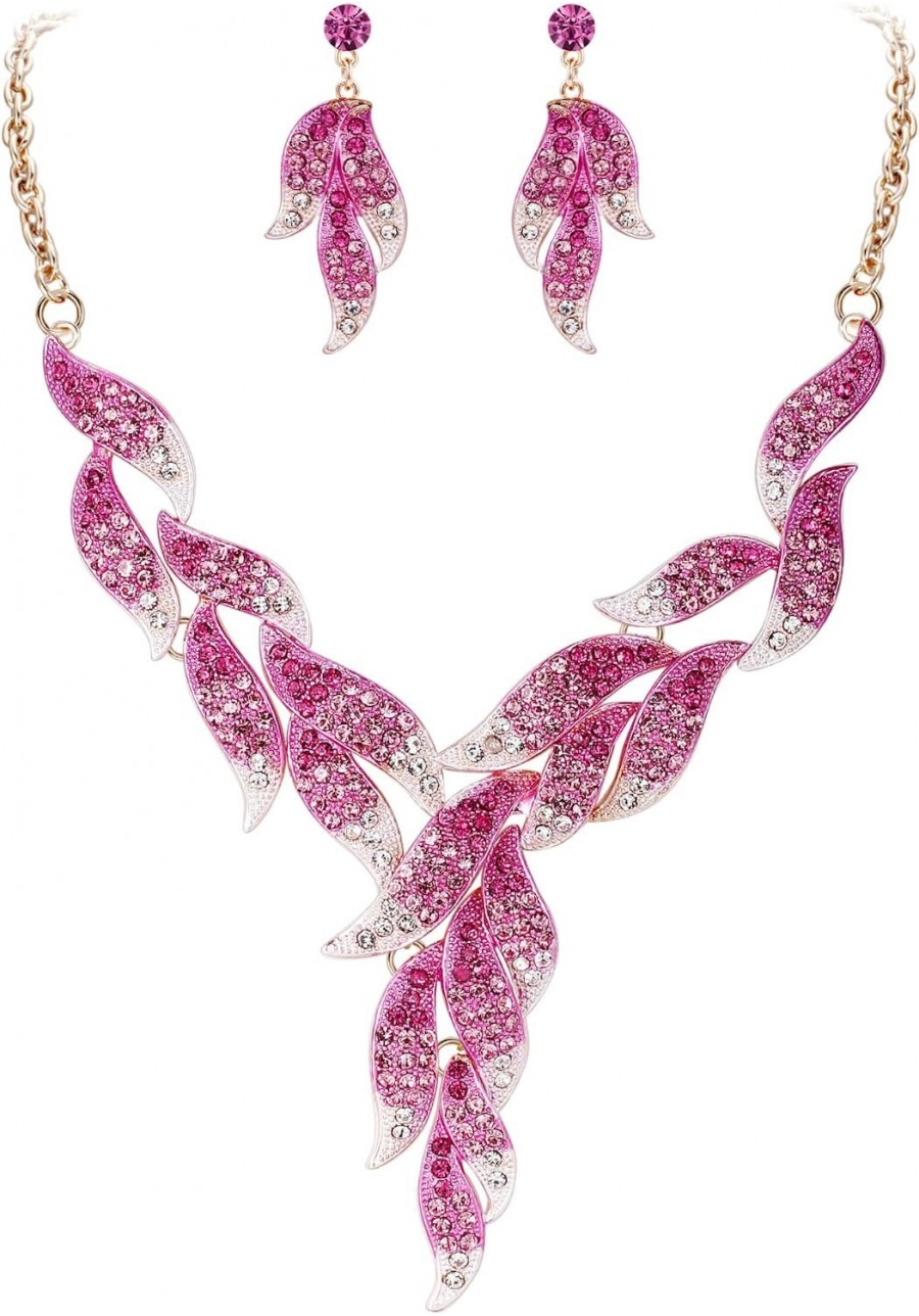 Women's Austrian Crystal Wedding Bridal Floral Leaf Vine Necklace Earrings Set $14.33 Jewelry Sets