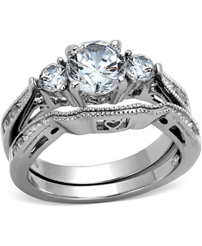 Women's Stainless Steel 316 Round 2.5 Ct Zirconia Engagement Wedding Ring Set $18.68 Bridal Sets