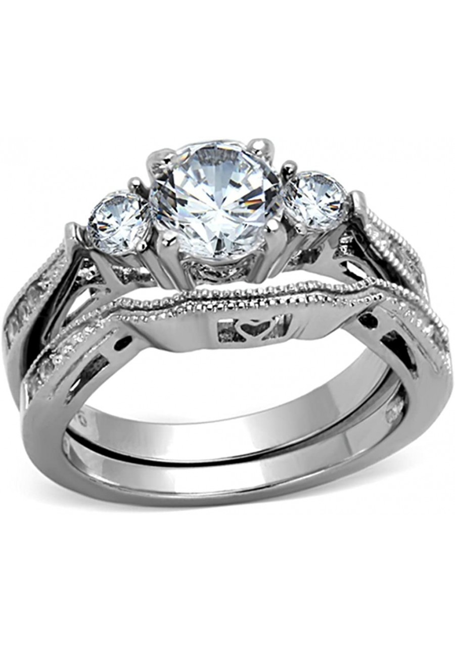 Women's Stainless Steel 316 Round 2.5 Ct Zirconia Engagement Wedding Ring Set $18.68 Bridal Sets