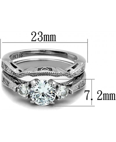 Women's Stainless Steel 316 Round 2.5 Ct Zirconia Engagement Wedding Ring Set $18.68 Bridal Sets