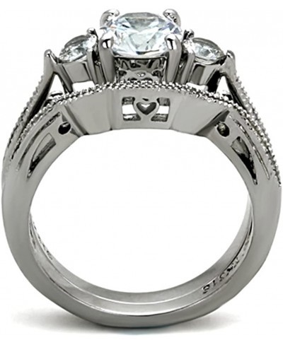 Women's Stainless Steel 316 Round 2.5 Ct Zirconia Engagement Wedding Ring Set $18.68 Bridal Sets