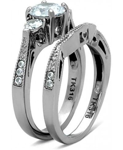 Women's Stainless Steel 316 Round 2.5 Ct Zirconia Engagement Wedding Ring Set $18.68 Bridal Sets