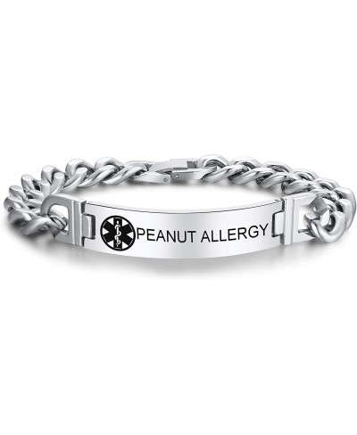 Free Engraving Medical Alert ID SOS Bracelet Polish Stainless Steel Italian Curb Cuban Link Chain Bracelet for Teens Adult Me...