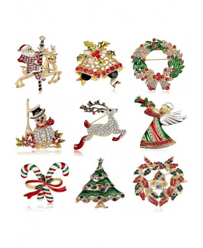 9 Piece Christmas Brooch Set with Rhinestone Crystal Christmas Ornament $12.94 Brooches & Pins