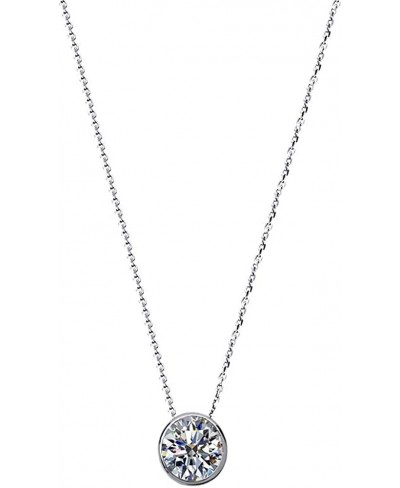 925 Sterling Silver Necklace Round CZ Stone 1 carat 1.5 carat OR 2 carat Bezel Solitaire Necklace Pendant Necklace Chain 16"+...
