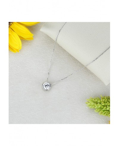 925 Sterling Silver Necklace Round CZ Stone 1 carat 1.5 carat OR 2 carat Bezel Solitaire Necklace Pendant Necklace Chain 16"+...