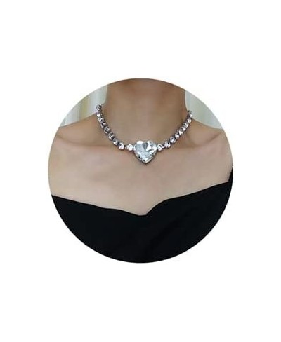 Heart Pendant Necklaces Silver Rhinestone Necklace Chain Jewelry for Women g Free Size $8.43 Chokers