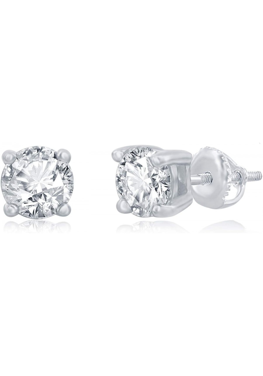 Women Round Cubic Zirconia Screw Back Stud Earring 3 to 8 MM $13.08 Stud