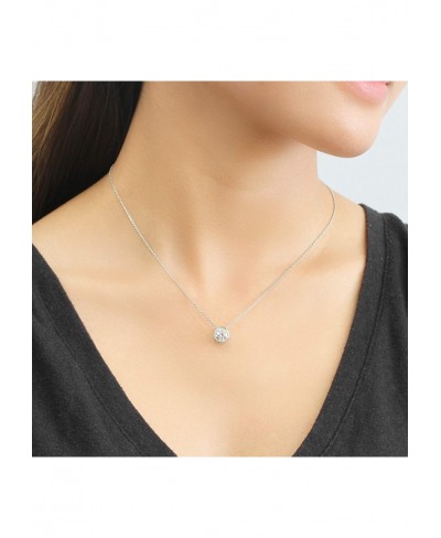 925 Sterling Silver Necklace Round CZ Stone 1 carat 1.5 carat OR 2 carat Bezel Solitaire Necklace Pendant Necklace Chain 16"+...