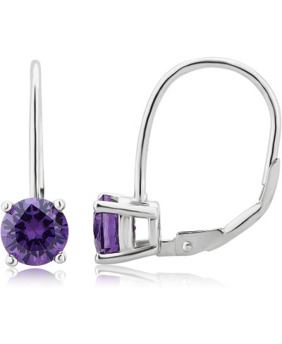 Classy Sterling Silver Fine Jewelry Prong Set Amethyst Leverback Hoop Earrings for Women Teen Girls Gift Box Included $18.23 ...