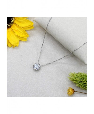 925 Sterling Silver Necklace Round CZ Stone 1 carat 1.5 carat OR 2 carat Bezel Solitaire Necklace Pendant Necklace Chain 16"+...