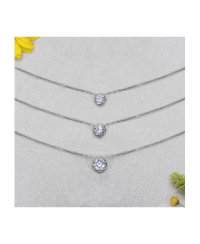 925 Sterling Silver Necklace Round CZ Stone 1 carat 1.5 carat OR 2 carat Bezel Solitaire Necklace Pendant Necklace Chain 16"+...