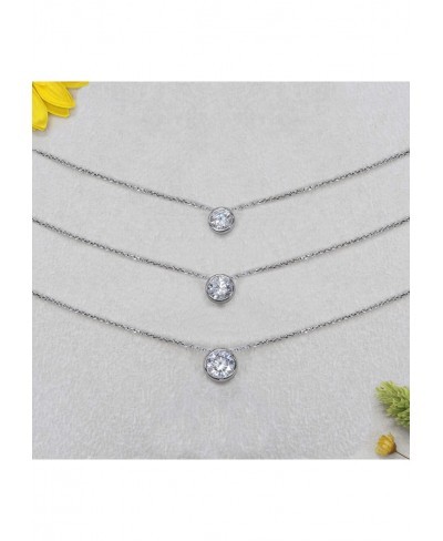 925 Sterling Silver Necklace Round CZ Stone 1 carat 1.5 carat OR 2 carat Bezel Solitaire Necklace Pendant Necklace Chain 16"+...