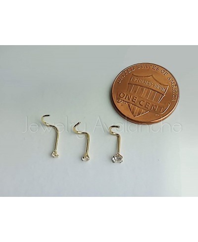 Solid 14Kt Gold Nose Screw 24G (0.5mm) Nose Hook Nose Stud 14kt Yellow Gold or 14kt White Gold Nose Ring Prong Set CZ Accent-...