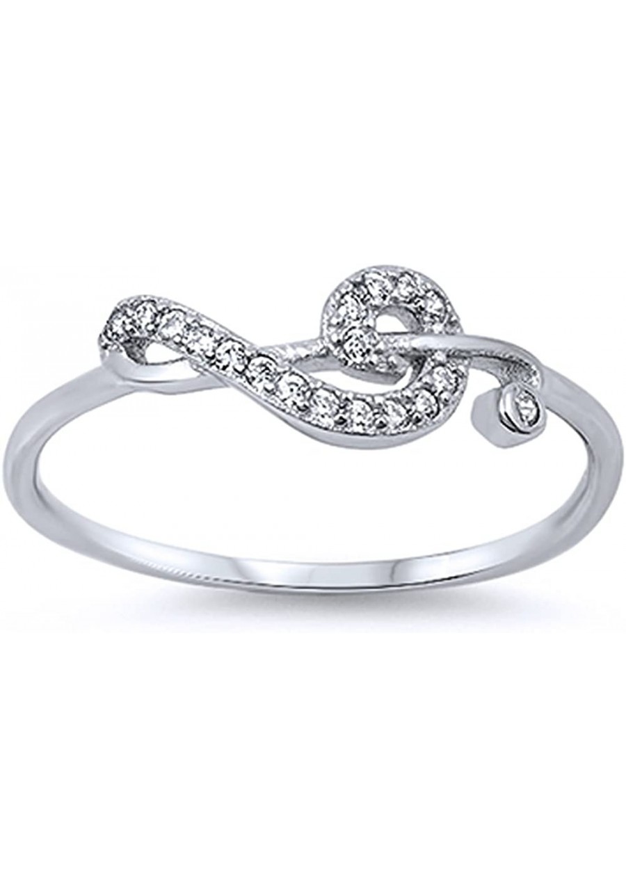 Sterling Silver Round CZ Pave Music Note Anniversary Ring 6MM (Size 4 to 12) $16.47 Anniversary Rings