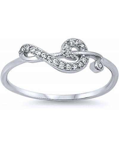 Sterling Silver Round CZ Pave Music Note Anniversary Ring 6MM (Size 4 to 12) $16.47 Anniversary Rings