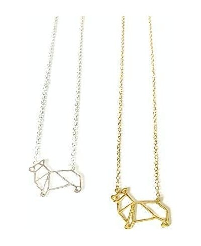 Boutique Corgi Necklace Dog Pendant Necklace Origami Geometric Jewelry (Silver Gold) $14.82 Pendants & Coins