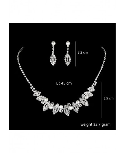 Women's Wedding Jewelry Set Silver Rhinestone Pearl Necklace Earrings Set Suitable for Brides and Bridesmaids with Wedding Dr...