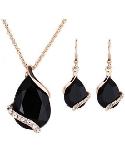 Women Crystal Pendant Gold Plated Chain Necklace Earring Jewelry Set $12.74 Jewelry Sets