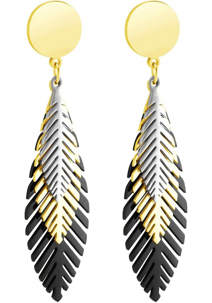 Stainless Steel Dangle Drop Stud Layered Feather Earrings for Women $19.15 Drop & Dangle