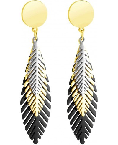 Stainless Steel Dangle Drop Stud Layered Feather Earrings for Women $19.15 Drop & Dangle