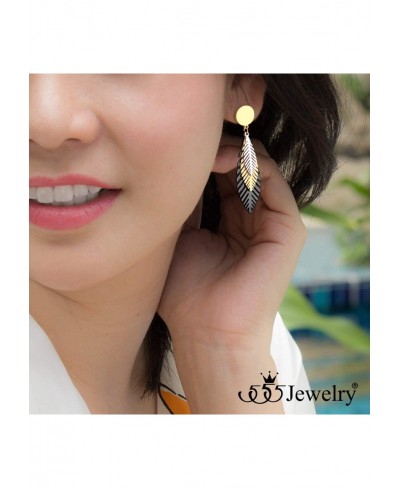 Stainless Steel Dangle Drop Stud Layered Feather Earrings for Women $19.15 Drop & Dangle