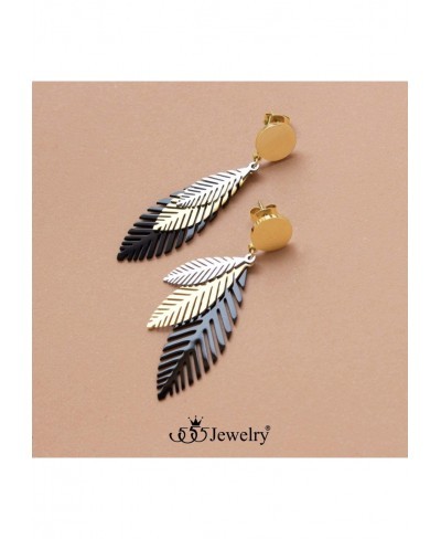 Stainless Steel Dangle Drop Stud Layered Feather Earrings for Women $19.15 Drop & Dangle